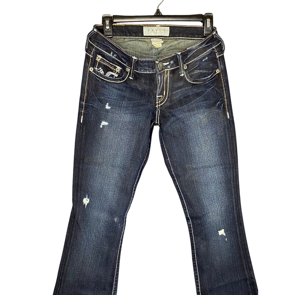 PRVCY Premium Women Jeans Santa Monica Slim Bootcut Dark Wash Size 26 Distressed